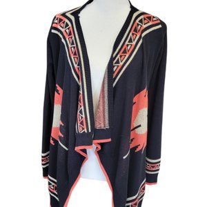 Hooked Up by IO Women'  Aztec Design Side Hi Low Open Long  Sleeve Cardigan M
